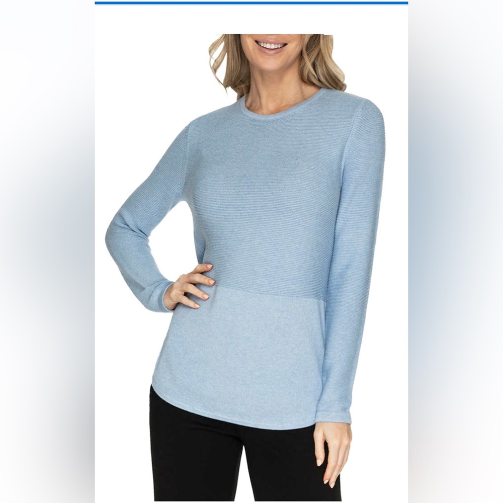 Advent Women's Lightweight Cotton Blend Textured Knit Tunic Sweater Blue Medium